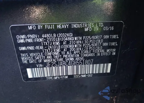 2016 Subaru Forester 2.5I z USA, uszkodzony, nr VIN JF2SJABC4GH551807